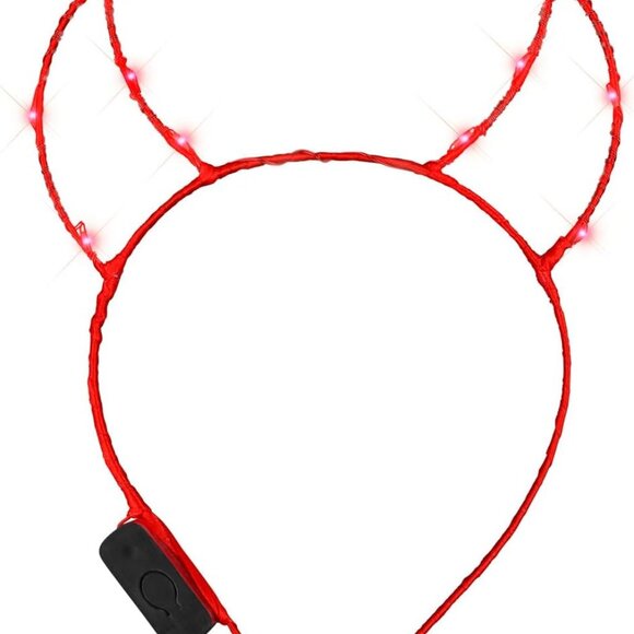 Red LED Devil Horns Headband Womens Halloween Party Rave Festival Accessory - Picture 1 of 4